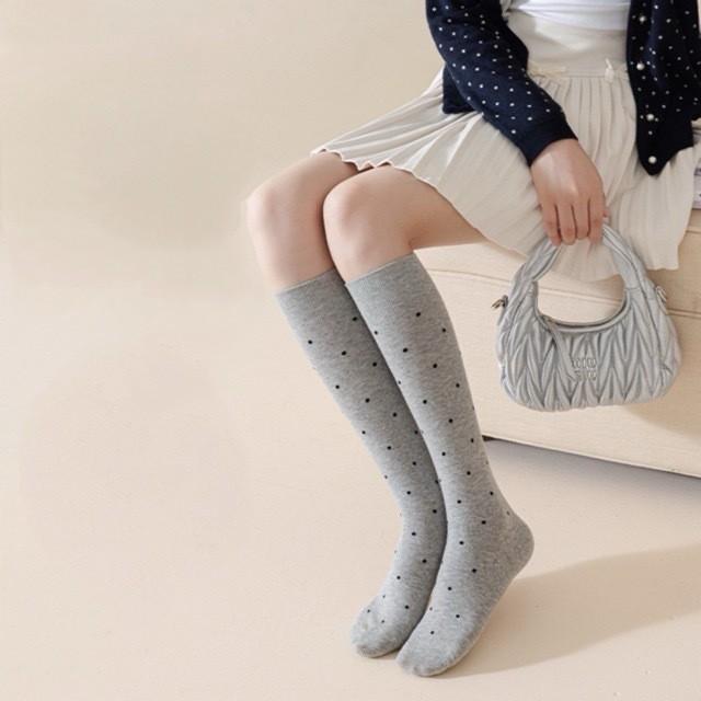 

Vintage Polka Dot JK Mid-Calf Cotton Socks – Boneless Puffed Design for Women, Preppy Academic Style with Breathable Soft Cotton One Size