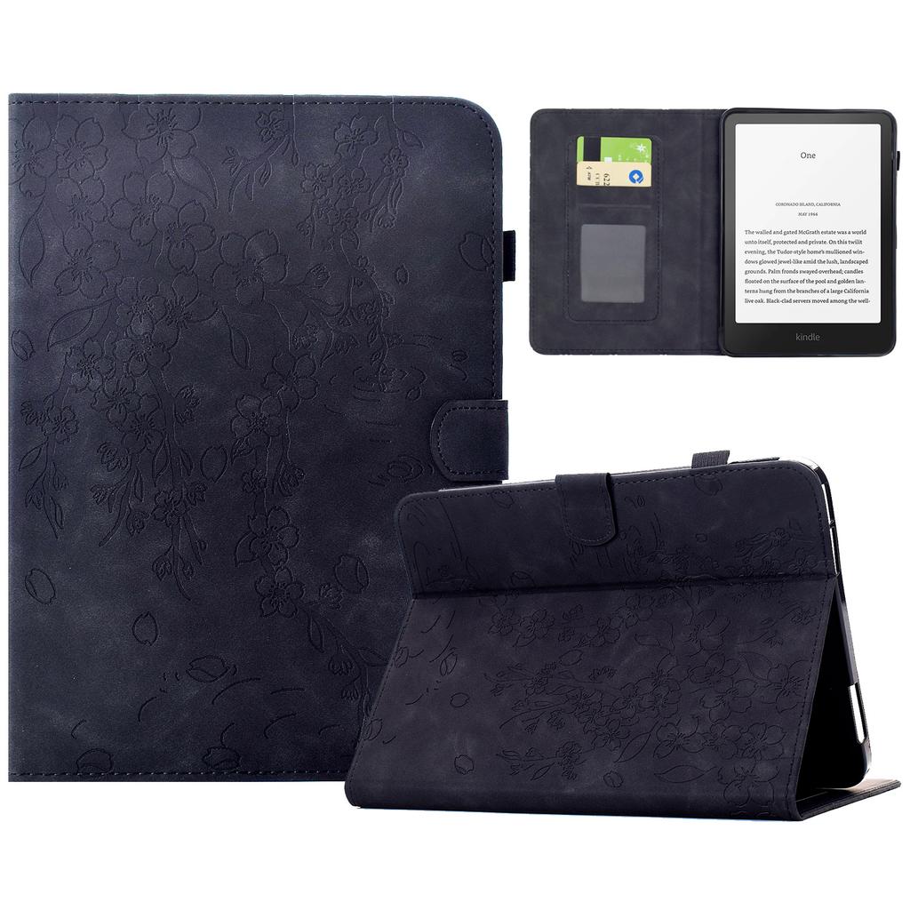 For Amazon Kindle Paperwhite (2024) Case Imprinted Plum Blossom Stand Card Slots Leather Tablet Cover with Auto Sleep/Wake