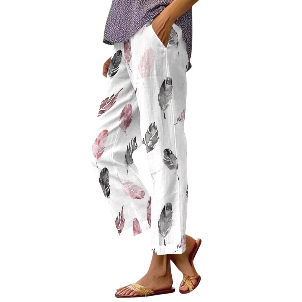 Women Casual Drawstring Waist Pants with Elastic Waistband and Pockets Lightweight Relaxed Fit Printed Lounge Trousers for Daily Wear