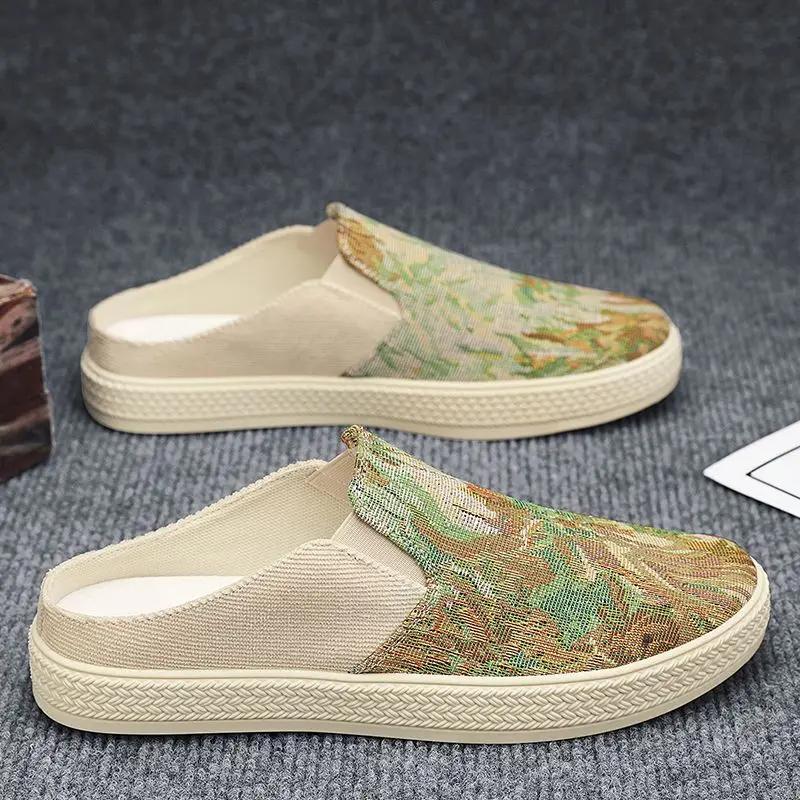 Fashion Slides Eva Rubber Male Slipper Mules Canvas Men's Shoe Half Low Price Mascullino High Quality Fashion 2025 Original Y2k Style