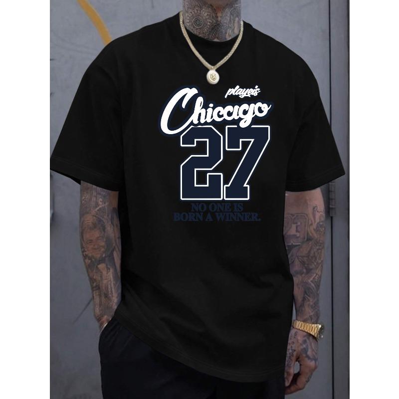 European Size Men's New Fashionable  Slogan No. 27 Letter Print Casual Short-Sleeve Shirt, Cool, Stylish, Versatile, and Comfortable Summer