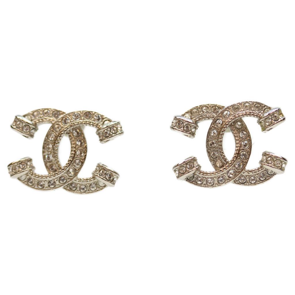 Chanel A24V Vergoldete Strass CC Logo Ohrringe Ohrring Silber Gebraucht