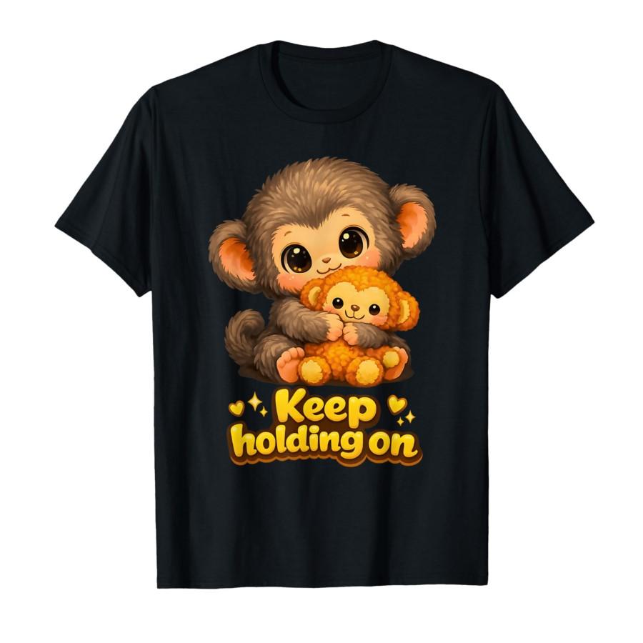 Punch Monkey with Teddy Bear Cuddling Keep Holding On Meme T-shirt For Men Women 100% Cotton T Shirts Short Sleeve Tops 0225-... S разноцветный