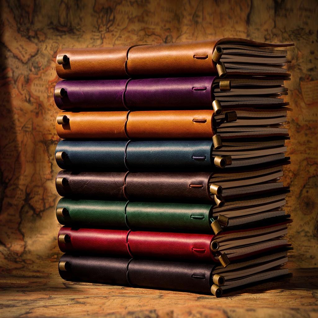 Vintage Crazy Horse Leather Travel Notebook - Handmade Cowhide Loose-Leaf Diary.