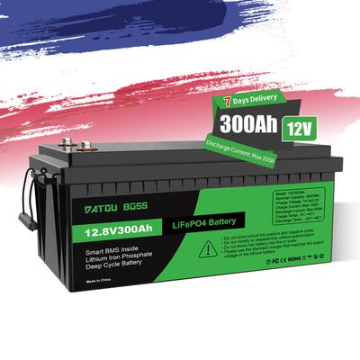 Frenchstock Datouboss 12V 300AH Lifepo4 Batterie Solaire Lithium Battery Pack Storage for RV/ Solar System/Trolling Motor/camper