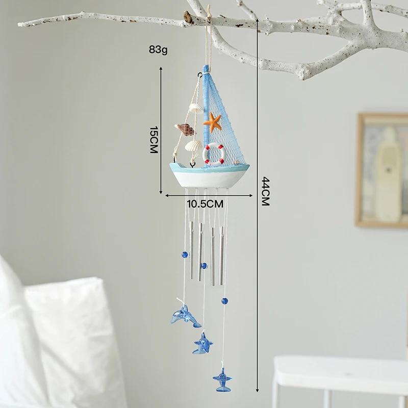 *1PC Mediterranean Style Creative Wind Chimes, Small Boats, Sailboat Decorations, Wooden Sailboat Models, And Hanging Ornaments