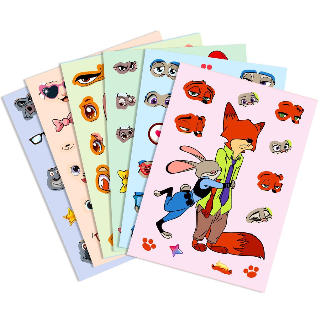 Hot Cartoon Crazy Animal Rabbit Officer Face Swap Stickers 6 Pieces/Package Children'S Anime Surrounding Diy Costume Stickers