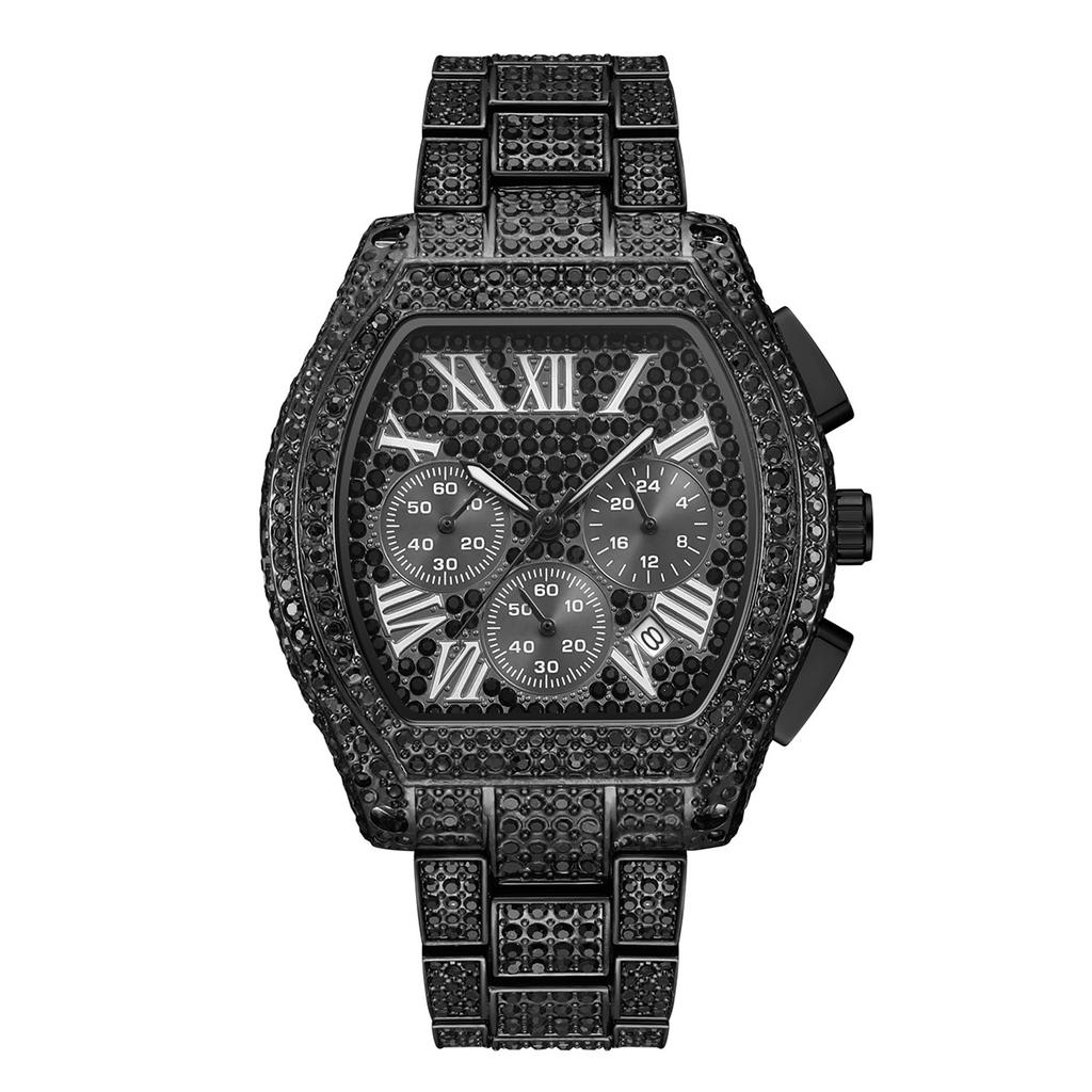 Gold Watch For Men Hip Hop Bling Bling Tonneau Quartz Watches For Large Man Waterproof Millerable Hand Clock Gift
