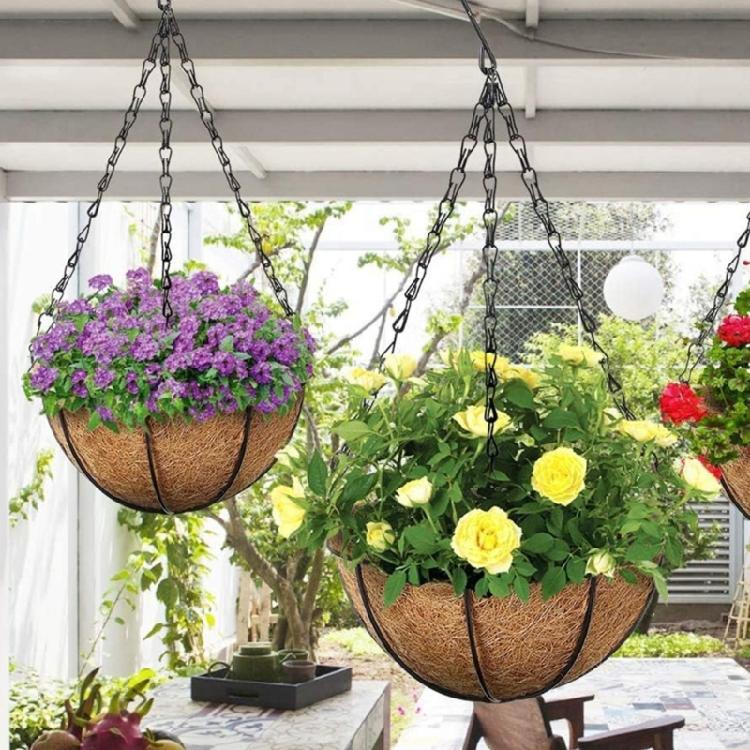 Hanging Basket Flower Pot Chain Hydroponic Plant GrowsTool with 3 Hooks Ornament