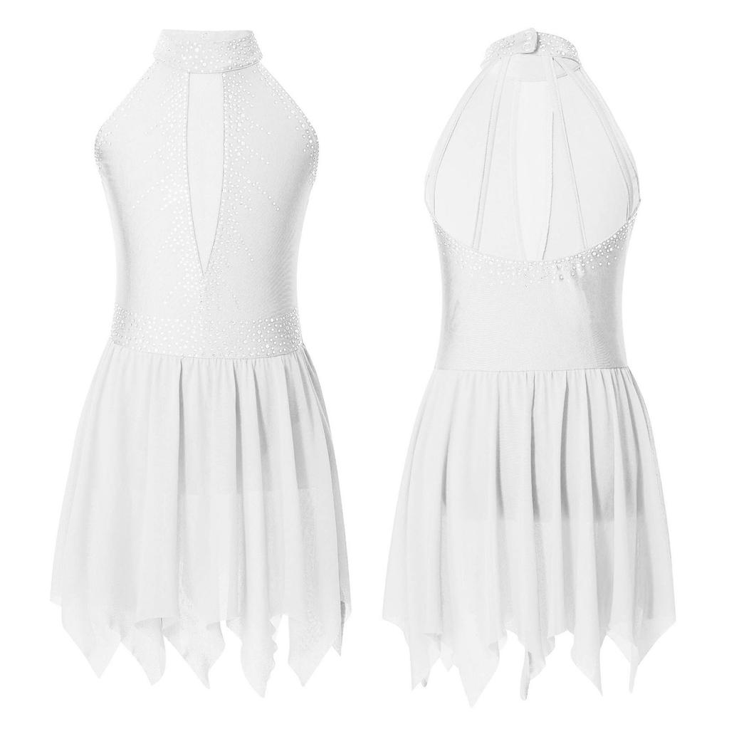 Figure Skating Dress for Girls Shiny Rhinestone Ice Skating Dress Ballet Dance Leotard Dress for Competition Costume