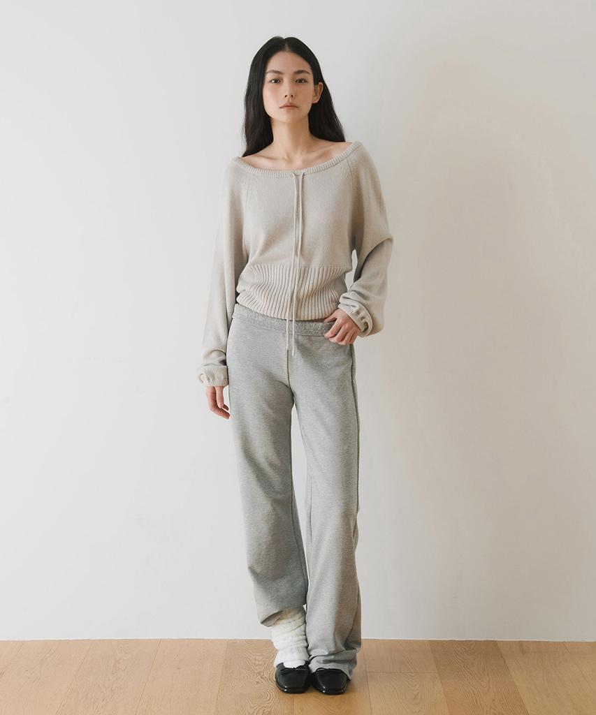 Ieoning Lace Banding Jersey Pants, Gray