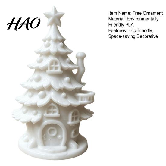 DIY Coloring Christmas Ornaments 3D Printed Tree House Kit, White Primer Miniature Model Window Display for Painting, Holiday Decor Craft Kids, Micro