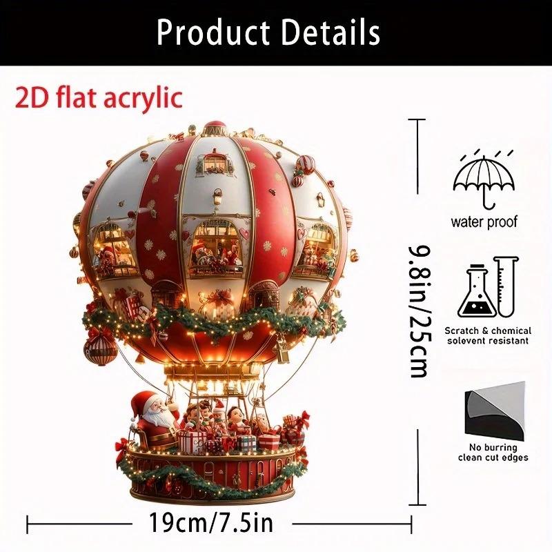 Christmas Acrylic Hot Air Balloon Ornaments - 2D Flat Clear Crystal Xmas Tree Decorations