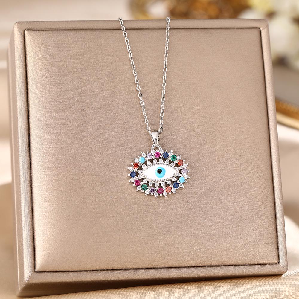 Women's Titanium Steel Blue Evil Eye Pendant Necklace - Light Luxury Clavicle Chain Jewelry