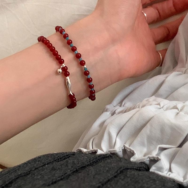 PANJBJ 925 Sterling Silver Red Agate Bead Bracelet for Women Fish Shape Retro Bead Design Versatile Jewelry Gifts Dropshipping