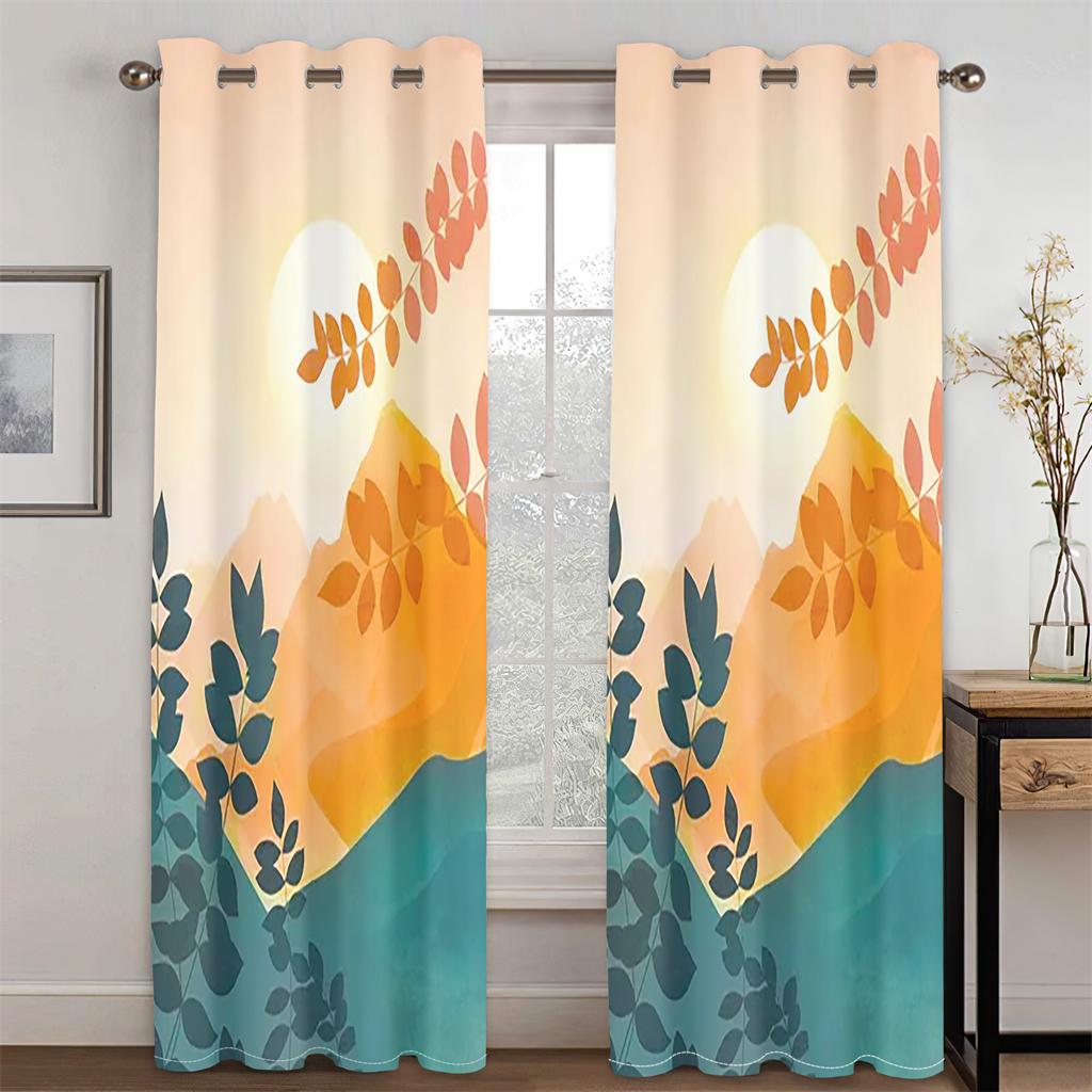 3D Abstract Art Geometric Design Flowers Simple Style Curtains 2 Panels Living Room Bedroom Window Curtain Decoration