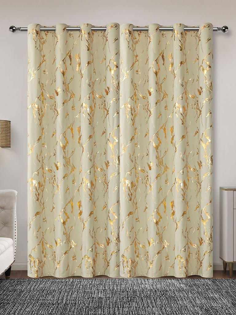 Modern Gold Patterned Curtains Living Room Bedroom Marble Print Inches Long Thermal Insulated Champagne Curtain Blackout Polyester Ideal For Area