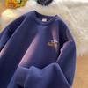 American Retro Fleece Lined Long Sleeve Letter Print Sweatshirt Unisex Autumn Winter Casual Fashion Versatile Men's Women's Top
