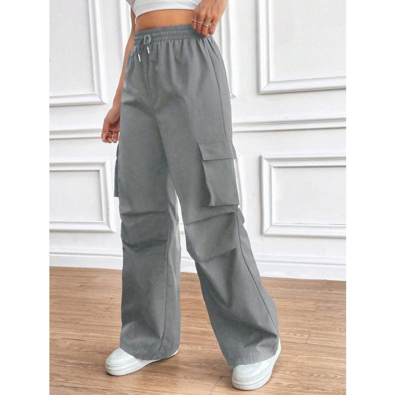 Spring Women's Pant Fashion Side Ruffle Solid Color Straight Leg Wide Leg Sweatpants