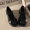 Mary Jane Shoes for Women with Bow Black Woman Pumps Round Toe Medium Heels Genuine Mark Korean Style Wholesale Fashion Vacation
