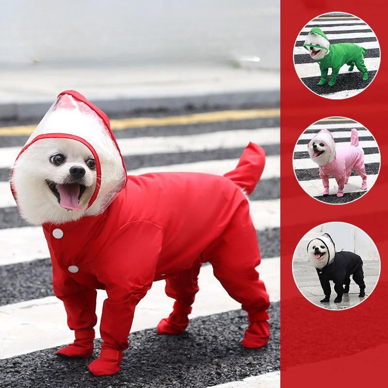 Vierbeiniger wasserdichter Regenmantel zum Schleppen von Welpen Komplettpaket mit angenähten Füßen Haustierregen- und Hundebekleidung