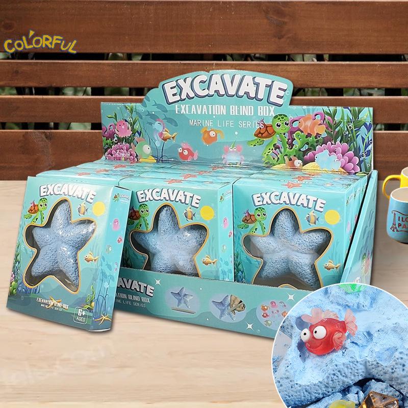Handmade Starfish Marine Life Dig Kit with Gemstones Archaeological Excavation Science Toy for Boys & Girls Children's Gift