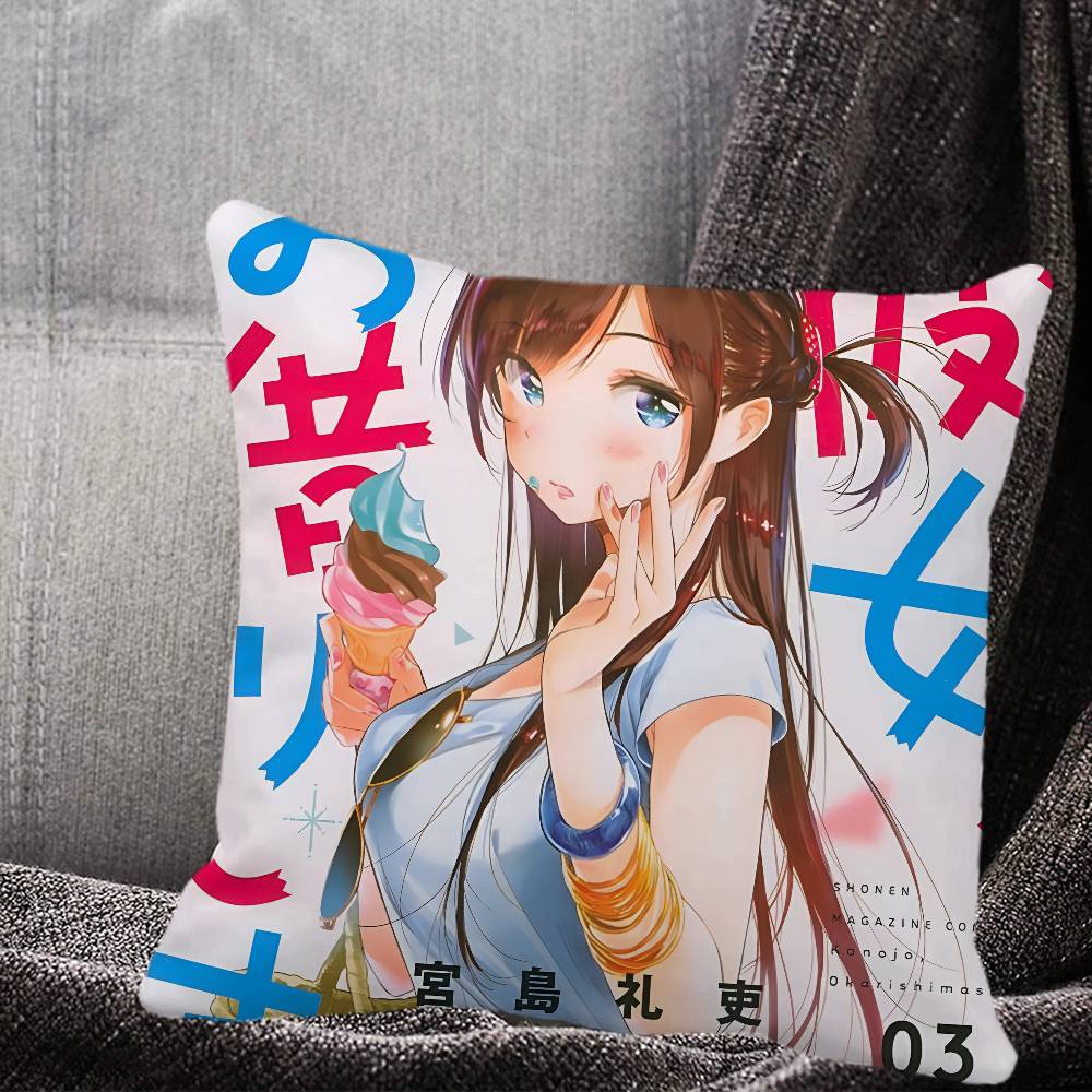 Kanojo Okarishimasu Anime Pillow Case Square Pillow Bedroom Sofa Leisure Comfort Cushion Car Home Decoration