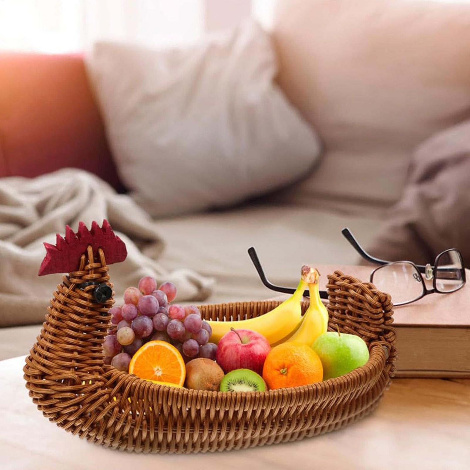 Rattan Woven Fruit Basket Cute Shape Fruit Bowls Tray Vegetable Snack Basket Chicken Shaped Woven Fruit Storage Basket China Mainland