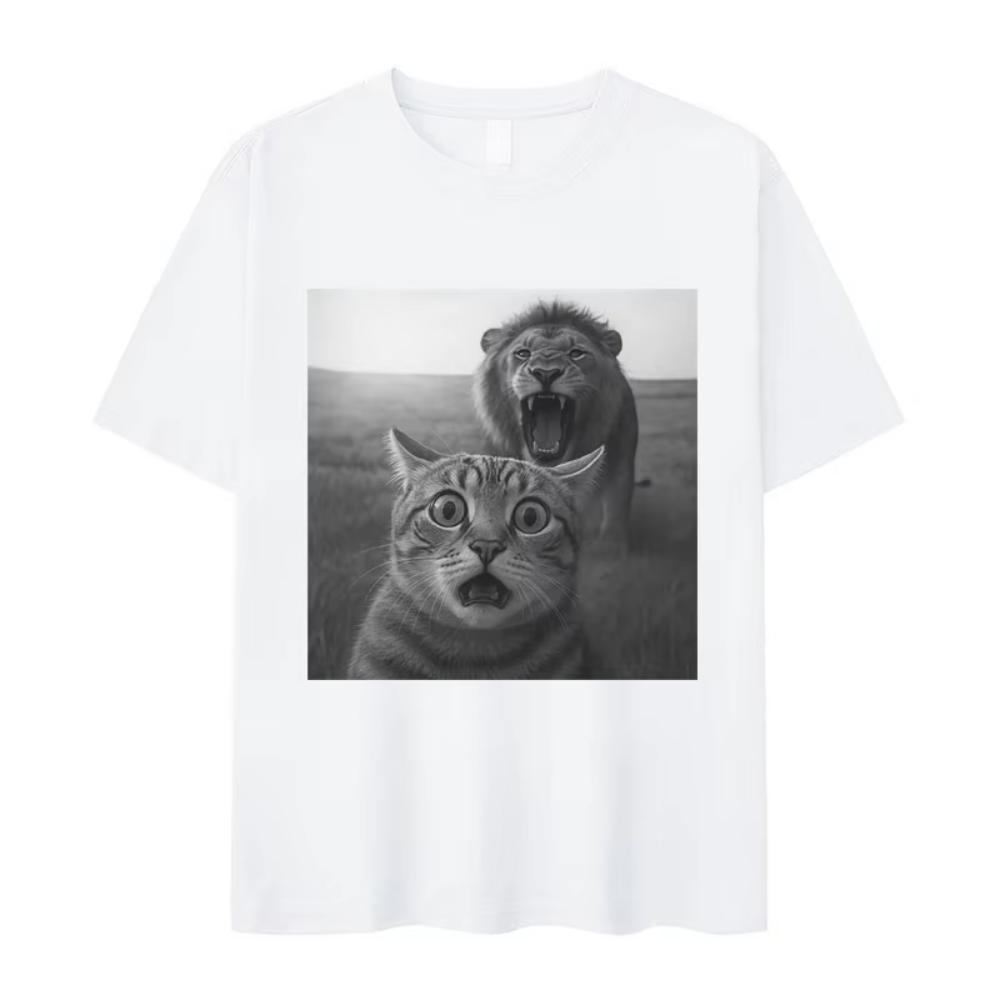 Humor Cat High Quality Print Shortsleeved Tshirt Mens Cozy Pop Oversized Tshirts Summer Casual Y2K Tops Hot Sale Streetwears