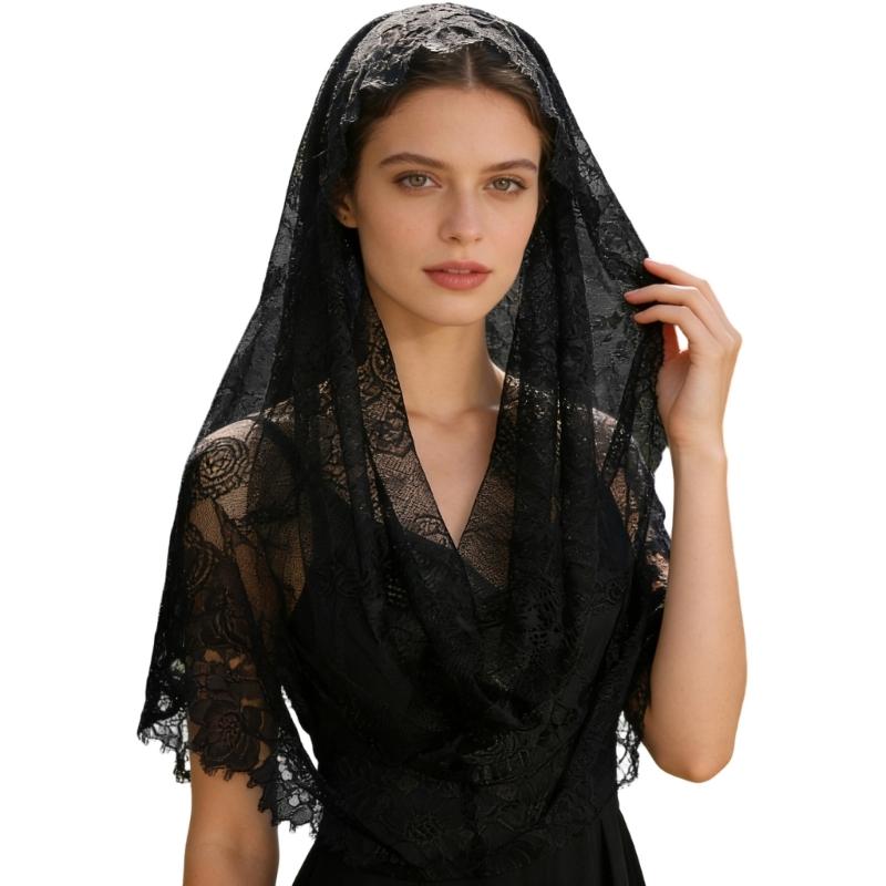 Gothic Bridal Veils Lace Brimmed Wedding Headpiece With Floral Lace For Halloween Bride Ceremony Accessories