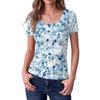 Women Slim Fit Square Neck Short Sleeve Top Retro Floral Print Stretchy Ribbed Fabric Casual Daily Wear