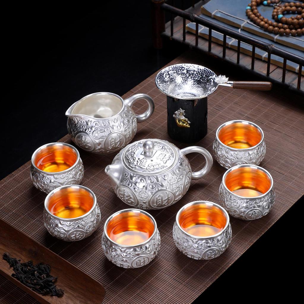 Year of the Dragon Sterling Silver 999 Teapot: Pure Handmade High-End Gongfu Tea Set Souvenir