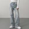 New Arrivals Open Run Women Straight Light Blue Jeans Washing Pants