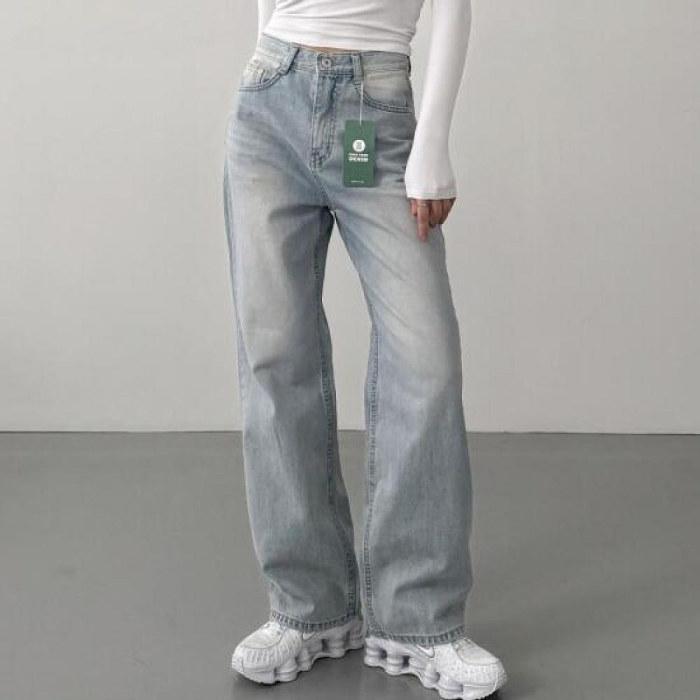 New Arrivals Open Run Women Straight Light Blue Jeans Washing Pants
