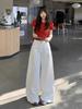 Plus Size High Waist Retro White Wide-Leg Jeans for Women - Summer 2025 Trendy Slimming Floor-Length Pants