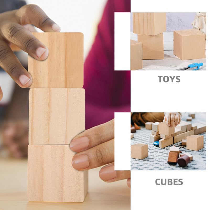 iFundom 4pcs 5cm Square Wooden Craft Cube Blocks for DIY Projects, Unfinished Wood Blocks for Kids, Educational Math Teaching Preschool Toys