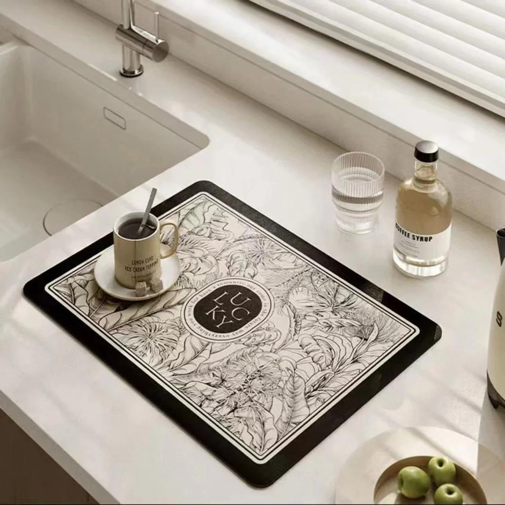 Black Marbling Super Absorbent Tableware Dish Drying Mat Kitchen Bottle Anti-slip Rug Luxury Kettle Dinnerware Bar Counte