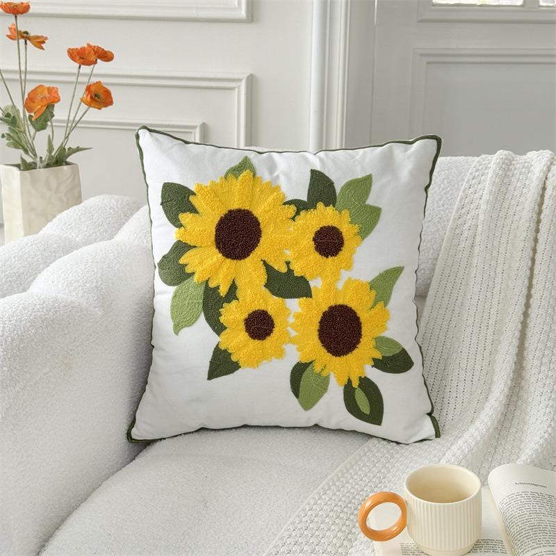Yellow Tulip Flower Cushion Cover 2D Peach Skin Pillow Case Nordic Floral Throw Pillows For Sofa Living Room Home Decor Office