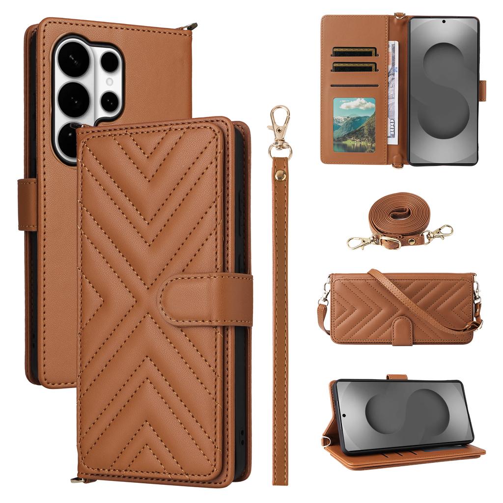 For Samsung Galaxy S26 Ultra Case with Shoulder/Wrist Strap Leather Phone Cover Stand Wallet