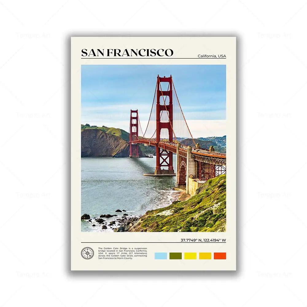 Modern Vintage Wall Art – Travel Scenery of Los Angeles and San Francisco HD Canvas Print Poster for Home and Living Room Decor