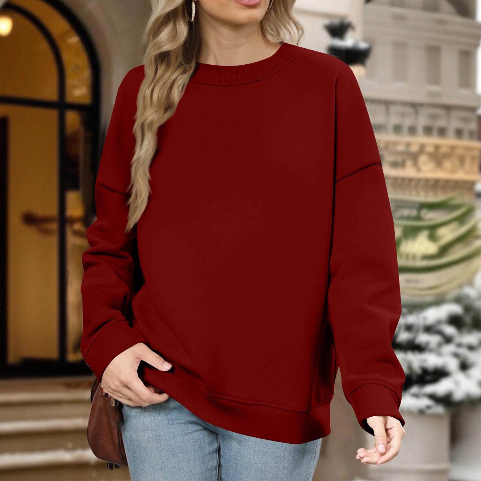 

Модный свободный спортивный свитшот с круглым вырезом, повседневный пуловер с длинными рукавами и круглым вырезом XL винный