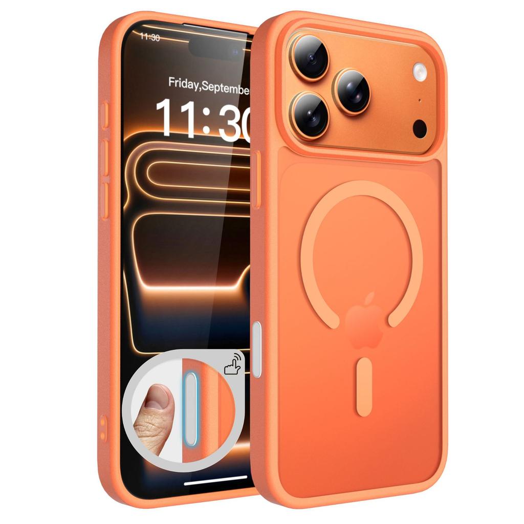 For Apple 17promax Skin-feeling Frosted Semi-permeable Magnetic Phone Case 16pm with Button Anti-fall Airbag 15 Case
