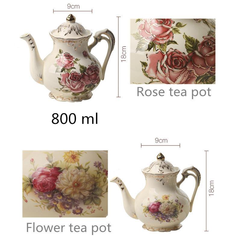 New Lvory Porcelain Coffee Pot Rose Pattern Gold Rim Tea Set Afternoon Tea Large-Capacity Household Cold Kettle Wedding Gift