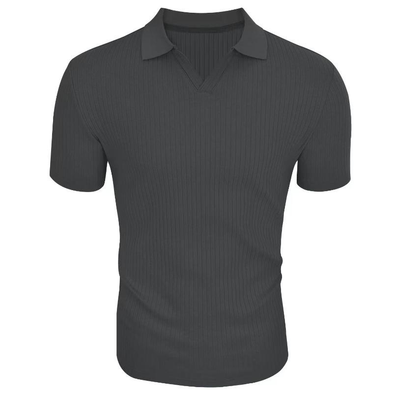 Mens Solid Color V Neck Short Sleeve Polo Shirt High Stretch Summer Thin