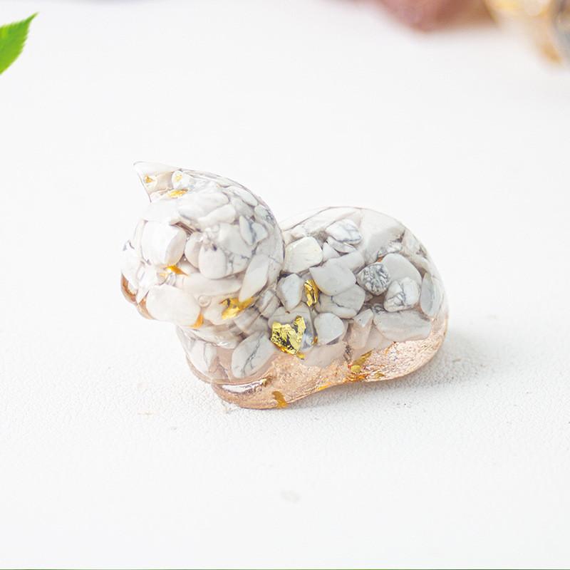 Cute Cat Resin Art Figurine With Crystals For Home Office Decor Gift For Kids