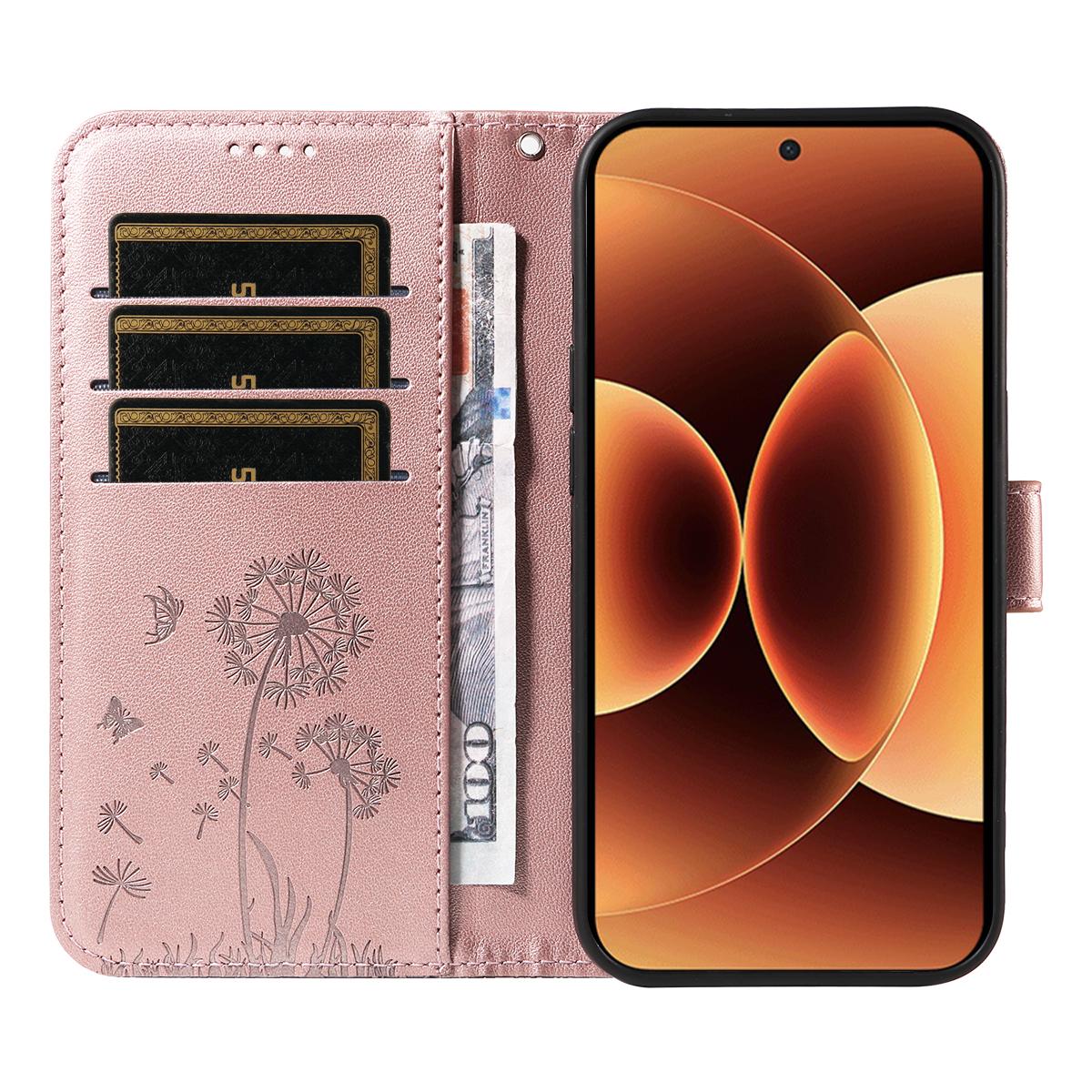 

For Xiaomi 17 Pro Max Leather Wallet Case with Strap Dandelion Imprint Phone Stand Cover