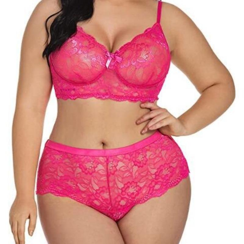 Damen Übergröße Unterwäsche Set Hohe Taille Spitze BH und Slip Set Träger Unterwäsche Einteiler