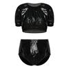 Damen Wasserdicht Vinyl Crop Top Kurzarm Klettverschluss Seiten Windelüberzug Shorts Anpassbares Badeanzug Set