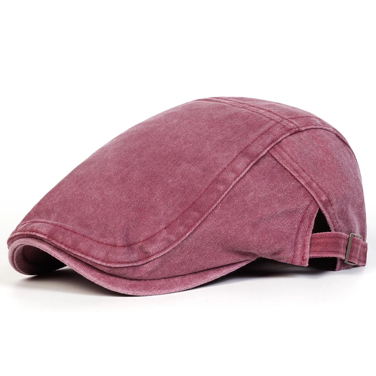 

Men Solid Color Washing Newsboy Caps British Painters Hats Spring And Autumn Adjustable Flat Cap Hip Hop Berets