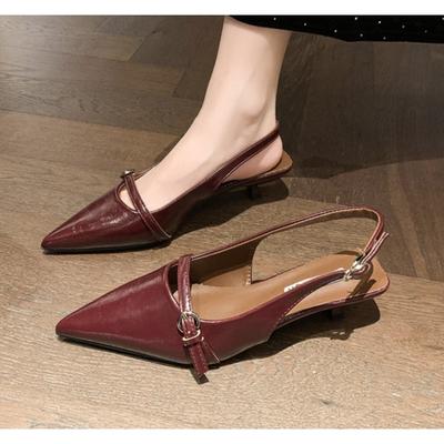Summer Baotou Sandals Women's Fashion Pointed Head Shallow Mouth Metal Buckle Anti-slip Wear-resistant High Heels Pumps Mujer